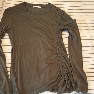 Lush Green Ruched Tie Front Long Sleeve Blouse